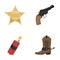 Star sheriff, Colt, dynamite, cowboy boot. Wild West set collection icons in cartoon style vector symbol stock