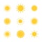 Star symbol. Sun icon set. Summer sunny shape. Sunbeam silhouette. Temperature logo. Sunlight symbol. Sunrise light
