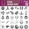 Star wars line icon set, space battle symbols collection or sketches. Galaxy fighters glyph linear style signs for web