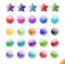 Star web buttons icon glossy shiny button stars icons element round set glowing website blue green orange badge label reflection