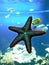 Starfish aquarium marine life underwater ocean detail red blue