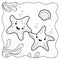 Starfish black and white. Coloring book or Coloring page for kids. Marine background