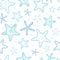 Starfish blue line art seamless pattern background
