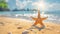 Starfish on Sandy Beach by Ocean. Generative AI