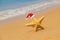 Starfish Santa Claus on the beach. Selective focus