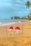 Starfish Santa Claus on the beach. Selective focus