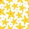 Starfish seamless pattern. Nautical background with yellow sea stars.