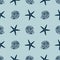 Starfish seamless pattern Summer sea star pattern, cute seashells grey background. Nautical baby textile design Vector