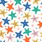 Starfish seamless vector pattern. Underwater animals in the shape of stars with suckers. Flat cartoon style, hand drawn