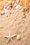 Starfish and seashell on sand for summer holidays and travel background