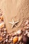 Starfish and seashell on sand for summer holidays and travel background