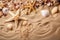 Starfish and seashell on sand for summer holidays and travel background