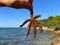 A starfish in a woman\'s hands. Marine animal, inhabitant of the Adriatic Sea. The girl holds a starfish with her fingers