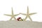 Starfishes and christmas bells on sand