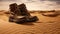 Stark Contrast: Leather Boots Against Sandy Desert Expanse