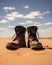 Stark Contrast: Leather Boots Against Sandy Desert Expanse