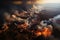 A stark image of a forest ravaged by a wildfire. Shown from a drone perspective charred trees and blackened earth