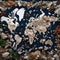 A stark image of a world map made entirely of various types of waste. AI generated