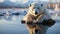 A stark visual representation of global warming and climate change, a polar bear stranded on a melting ice floe. Generative ai