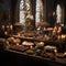 Stark Visuals: Delicately Detailed Buffet Table In A Dungeon