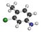 Starlicide avicide molecule gull toxicant. 3D rendering. Atoms are represented as spheres with conventional color coding:.