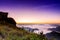 Starlight Sunrise scene with the peak of mountain called Phu Chifa with Fog over the city below