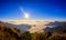 Starlight Sunrise scene with the peak of mountain called Phu Chifa with Fog over the city below