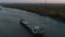 Starocherkasskaya, Russia - 2018: barge on the river at dusk, aerial view