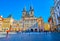 Staromestske namesti Old Town square with outstanding historic townhouses and towers of Church of Our Lady before Tyn, Prague,