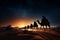 Starry desert night camel caravan forms an enchanting silhouetted spectacle
