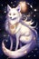 A starry-eyed immaculate kitsune. Japanese folklore. AI generated