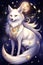 A starry-eyed immaculate kitsune. Japanese folklore. AI generated