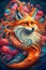 A starry-eyed immaculate kitsune. Japanese folklore. AI generated