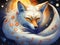 A starry-eyed immaculate kitsune. Japanese folklore. AI generated