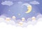 The starry night-childish background with happy moon and sheep