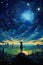 Starry Night Dreams: A Boy\\\'s Wonderment on a Hill, Gazing at a S