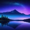 Starry night lake with bright star shine in the sky horizon reflecting on silky lake with splendid natural landscape in