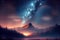 Starry night landscape with mountain and milky way sky background. Beauty in nature and Astrology science concept. Digital art