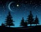 Starry night with a lone Christmas tree illustration