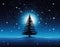 Starry night with a lone Christmas tree illustration