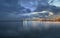 Starry night and moon at sunset sea harbor cruise line night light reflection on sea water seascape panorama Tallinn Estonia