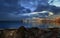 Starry night and moon at sunset sea harbor cruise line night light reflection on sea water seascape panorama Tallinn Estonia