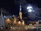 Starry night moon Tallinn old town  hall square at night light reflection in  puddles starry night medieval city travel to Estonia