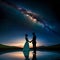 Starry Night Proposal, showing a couple, reflection. Generative AI