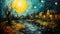 Starry Night By The River: A Neo-impressionist Tribute To Van Gogh