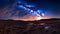 A Starry Night Sky Above a Desolate Desert Landscape Illuminated by the Milky Way