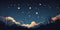Starry night sky landscape. Nighttime horizon view. Colorful abstract illustration. Shooting stars and clouds.
