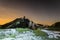 Starry night sky over the high chalk hill. Night natural landscape.