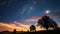 Starry night sky with silhouetted trees