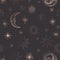 Starry Night Sky Trendy Seamless Pattern, Vintage Celestial Hand drawn Background Template of Galaxy, Space, Moon